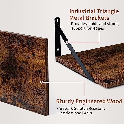 Axeman Deep Floating Shelves for Wall, 16W x 12D Rustic Wood Wall Shelves Set of 2, 12 Inch Deep Large Floating Shelves for Decor & Storage, Hanging Shelves for Farmhouse Kitchen Bathroom Bedroom
