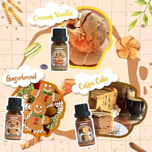 ARVIDSSON Bakery Essential Oils Set, Natural Fragrance Oil for Diffuser, Candle Making - Pumpkin Pie, Snickerdoodle, Gingerbread, Coffee Cake, Creamy Vanilla, Chocolate Cupcake