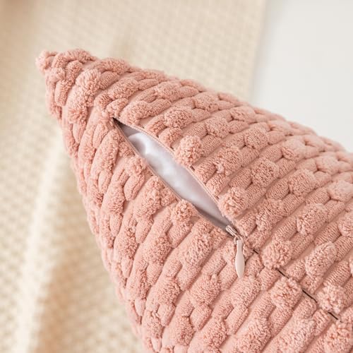 Kevin Textile Soft Corduroy 26x26 Inch Pillow Covers 2 Pack, Baby Pink
