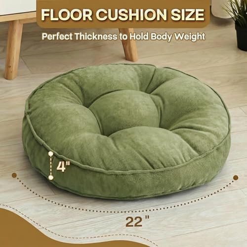 MIDDLE ONE Floor Pillow Set of 2, Memory Foam Cushion 22x22 – Round, Green