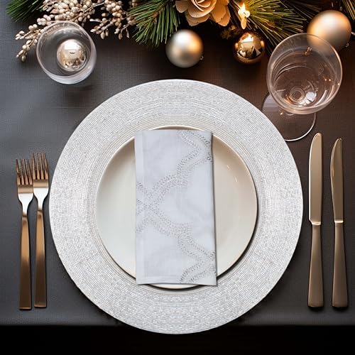 COTTON CRAFT Glitz Handmade Beaded Charger Placemats - Set of 4 - Silver