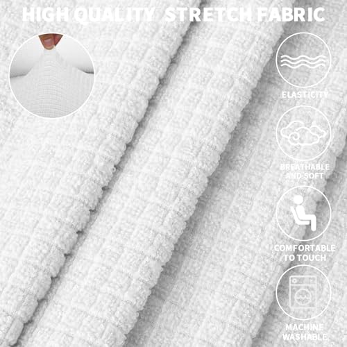 JIVINER High Stretch Couch Covers for 3 Cushion Couch 1-Piece Jacquard Elastic Sofa Slipcovers Anti Slip Sofa Cover with Elastic Bottom Furniture Protector for Kids Pets (Sofa, White)