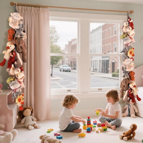 CERETIA 80" Stuffed Animal Organizer Chain, Wall Corner Storage, Grey,2pcs