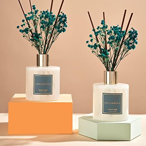Cocorrína Premium Reed Diffuser Set with Preserved Baby's Breath & Cotton Stick Cashmere Vanilla 2 Packs, 6.7oz Scent Fragrance Oil Diffuser for Bedroom Bathroom Home Décor