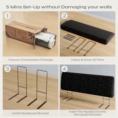 Pinmoco 4.7" Upholstered Headboard for King Size Bed, Height Adjustable and Ergonomic Headboard, Easy Assemble, Sturdy and Durable, Starry Night Black