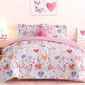 Twin Comforter Set for Girls-3 Pieces Heart Printed Twin Bedding Sets