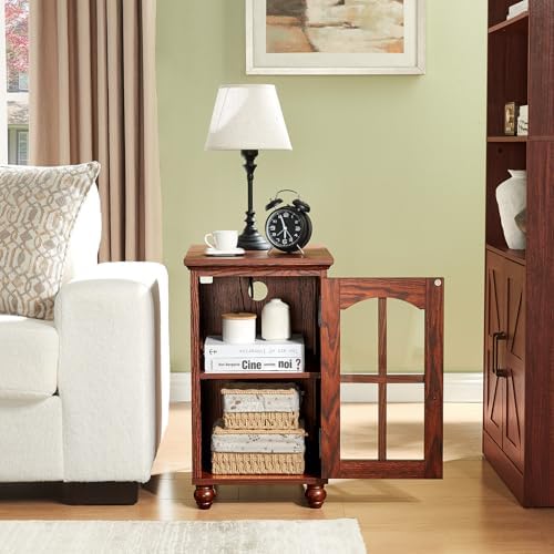 RWYHG Narrow Side Table, Farmhouse Nightstand with Charging Station