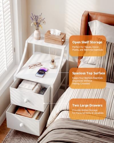 Lazzanto Narrow Nightstand with Charging Station for Bedroom, Dorm