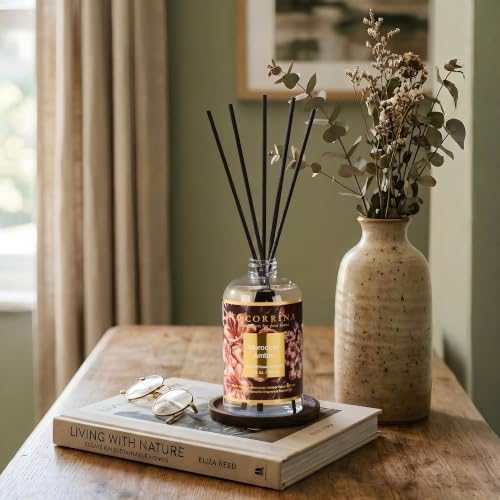 Cocorrína Reed Diffuser Refill Moroccan Amber 17oz (500ml) with 8 Sticks - Premium Long-Lasting Scented Oil, Home Fragrance for Bedroom, Bathroom Home Decor