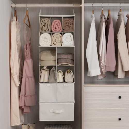 GRANNY SAYS Hanging Closet Organizer with 3 Drawers & 10 Cubicles, Beige