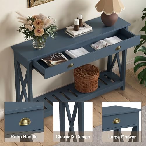 ChooChoo Console Table with Drawer for Entryway with Stable X Supports