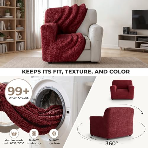 PAULATO Premium Stretch Couch Covers for Sofa - Sofa Chair Cover Washable, Dogs & Pets Friendly - Elastic Polyester Loveseat Slipcovers - Non-Slip Love Seat Couch Covers - Burgundy (21"-39" Wide)