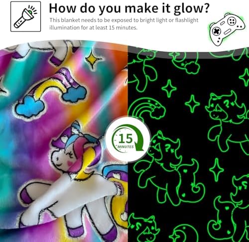 Unicorn Glow in The Dark Blanket, Unicorn Blanket for Girls/Kids, Unicorns Gifts for Girls Age 3-12, Toddler Blanket for Kids, Soft Fleece Blanket Throw Birthday Gift 40"x60"