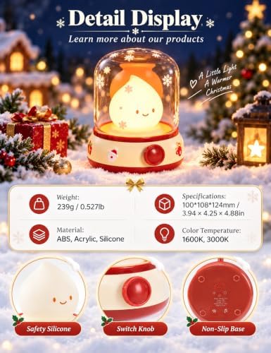 WANDIEA Rechargeable Night Light for Kids, Christmas Decor & Bedroom Lamp