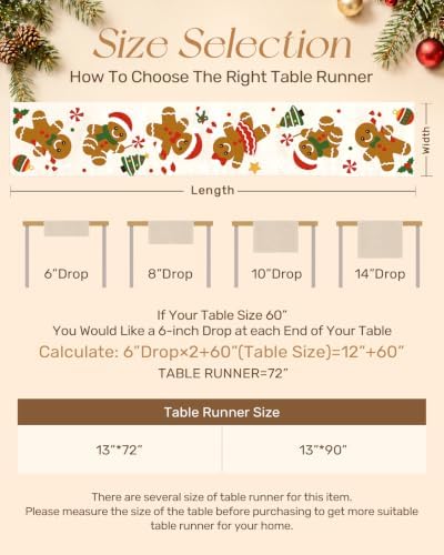 Miss Adola Embroidered Canvas 13"x72" Christmas Table Runner, Gingerbread