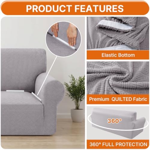 XINEAGE Stretch 3 Seater Slipcover, Non-Slip Pet Couch Cover,Silver Gray