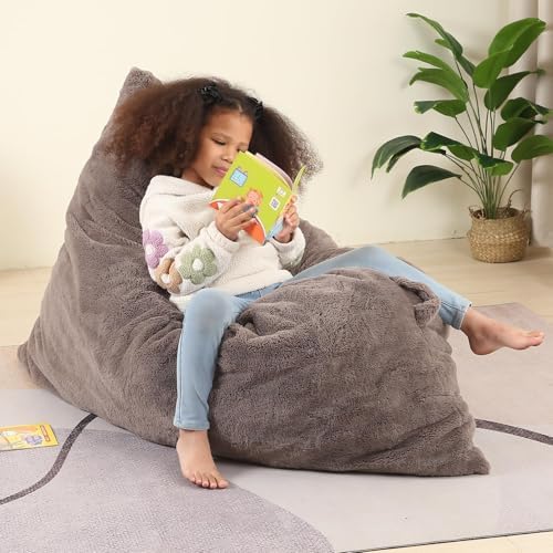 MOMCAYWEX 3-in-1 Kids Bean Bag Chair, Giant Pillow Floor Cushion, 35" x 50" x 10", Dark Brown