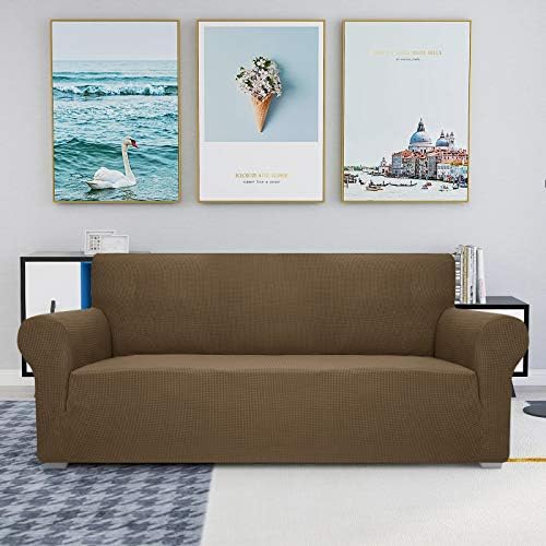 JIVINER High Stretch Couch Covers for 3 Cushion Couch 1-Piece Extra Large Sofa Covers with Elastic Bottom Anti Slip Elastic Sofa Slipcover Furniture Protector for Pets (XL Sofa, Brown)
