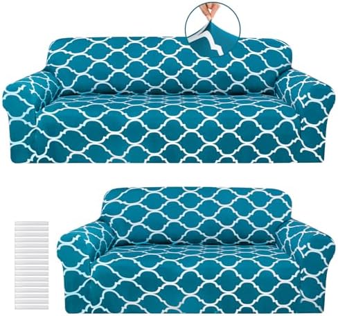 Peryiter 2 Pcs Dark Cyan Couch and Loveseat Sofa Covers,2 Size