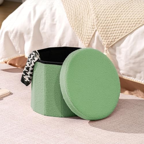 B FSOBEIIALEO Storage Ottoman Cube, Round Ottoman with Storage, Green