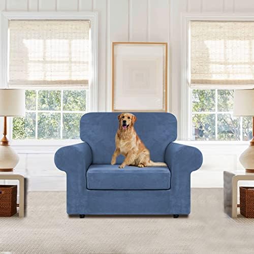 WEERRW Velvet Stretch 2 Pieces Chair Sofa Slipcovers Washable, Light Blue
