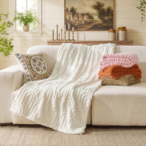 BEDELITE Light Brown Boho Fleece Throw Blanket for Couch, 50x60 Inches