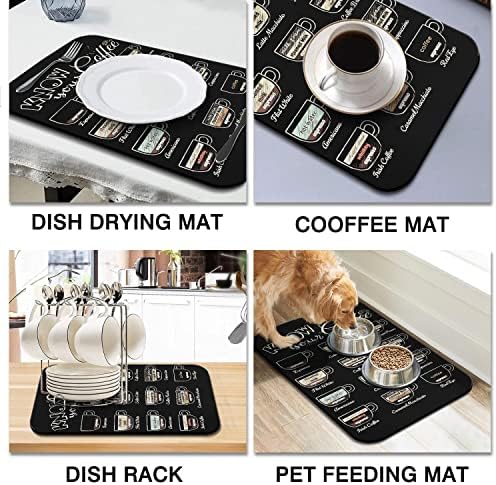 Fun Coffee Mat 19inx12in,Coffee Bar Mat for Countertops,Absorbent Hide Stain Anti-Slip Coffee Bar Accessories Fit Under Coffee Machine Mat,dish Drying Mats for Kitchen