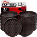 Non Slip Furniture Pads- 3"x3" Round Anti Skid Caster Cups Furniture Coasters, Anti-Sliding Grippers Floor Protectors for Furniture Bed, Couch, Chair Leg, Brown(Set of 12)