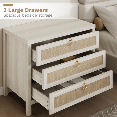 Eclatara Large Rattan Night Stand Set of 2 Boho Nightstand with 3 Drawers