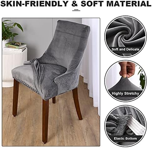 MIFXIN Velvet Wingback Side Chair Cover Slipcover Stretch Washable Sloping Armchair Accent Chair Protector Seat Cover for Dining Room Banquet Home Party Decor (Set of 2, Dark Grey)