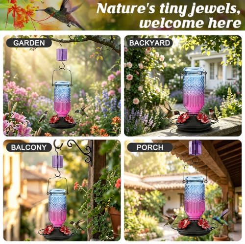 FEED GARDEN Glass Hummingbird Feeder for Outdoors, Leak-Resistant, 16 oz