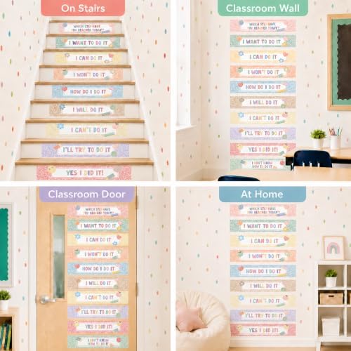 Cinrobiye 11 Pcs Classroom Stair Decals, Pastel Composition Notebook Steps of Success Wall Stickers for Back to School Decor, Stairway Stickers for Kindergrten, Classroom, Door, Wall Teacher Supplies