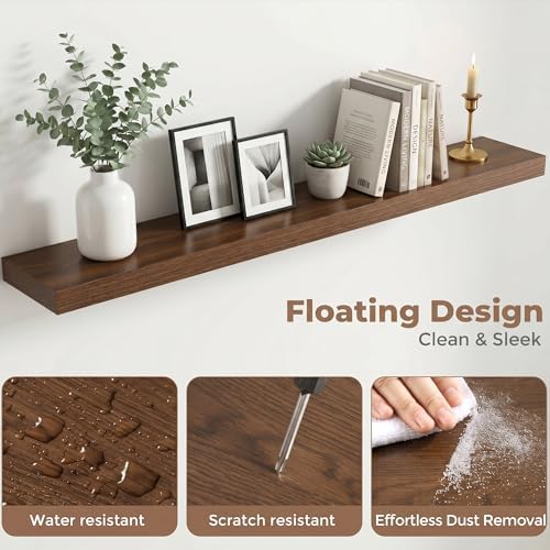 55 Inch Floating Shelves for Wall, 8"D Wood Storage Shelves, Walnut Finish