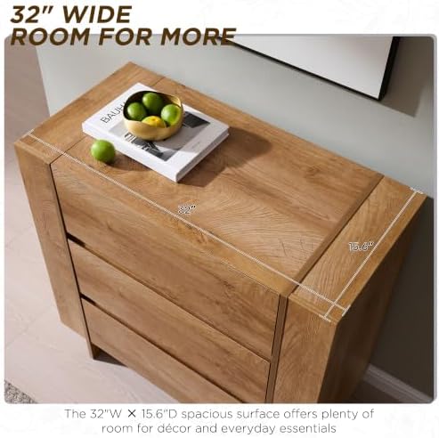 OKD 32” Large Modern 3 Drawer Dresser for Bedroom