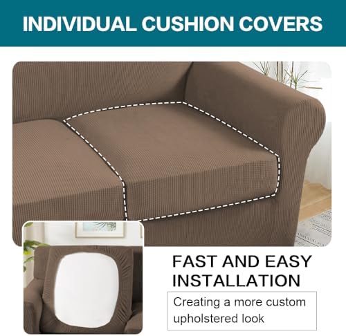 Turquoize 4 Piece Sofa Covers for 3 Cushion Couch Sofa Slipcover Soft Couch Cover for Dogs-Washable Sofa Furniture Cover with 3 Individual Cushion Covers (3 Cushion Sofa, Macchiato)