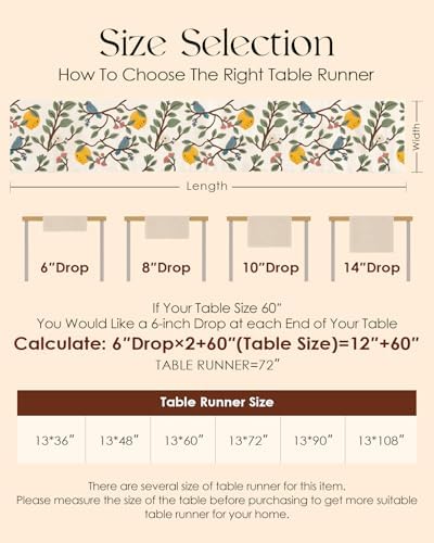 Canvas Embroidered Narrow 13"x 60" Table Runner, Lemon Bird