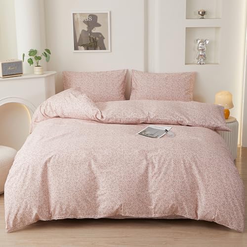 HighBuy Full Size Duvet Cover Pink Floral Bedding Set French Style with Zipper Closure,Vintage Duvet Cover Set Blush Flower Shabby Chic Bedding Comforter Cover Set,Soft and Breathable