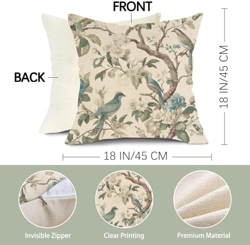 Chinoiserie Floral Birds Decorative Throw Pillow Covers