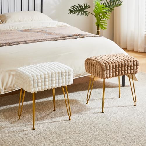 IBUYKE Makeup Vanity Chair, Rectangular Footrest Stool, Khaki WBD003K