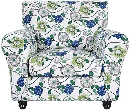 SearchI Stretch Sofa Cover Printed Couch Covers, Floral Pattern 2 Piece Armchair Slipcover with Separate Chair Cushion Cover, Washable Furniture Protector for Living Room(Armchair, Green Flowers)