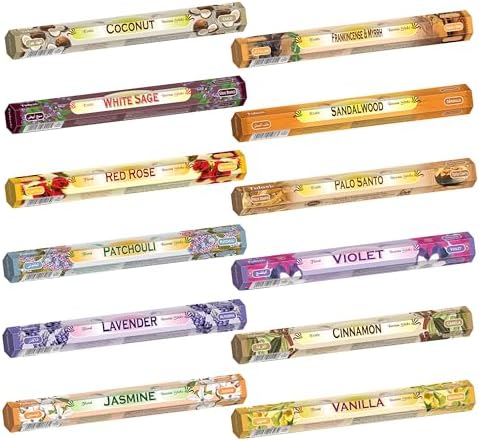 Tulasi Incense Sticks Pack of 12 Natural Scent (240 Sticks) Variety Fragrance of Coconut, White Sage, Red Rose, Palo Santo Lavender & Cinnamon etc, Ideal for Meditation & Positive Vibes