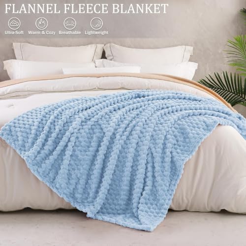 Exclusivo Mezcla Large 3D Fleece Throw Blanket for Couch, Stone Blue