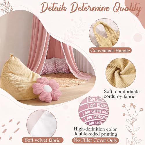 Kids Reading Nook Set with Canopy Tent, Bean Bag Cover & Pillow,Pink