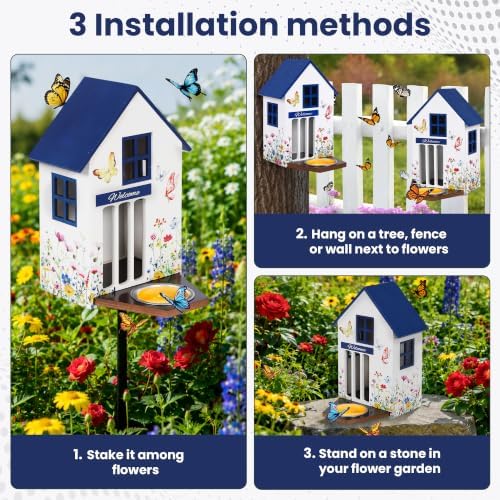 Butterfly House and Feeder for Outside with Metal Stake