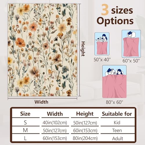 Rustic Floral Sofa Throw Blankets,Retro Farmhouse Flower Soft Cozy Fuzzy Lightweight Travel Blanket,Flannel Fleece Fall Throw Blanket for Couch,Bed,Camping,Movie Nights,Watching TV 50 X 60 Inch