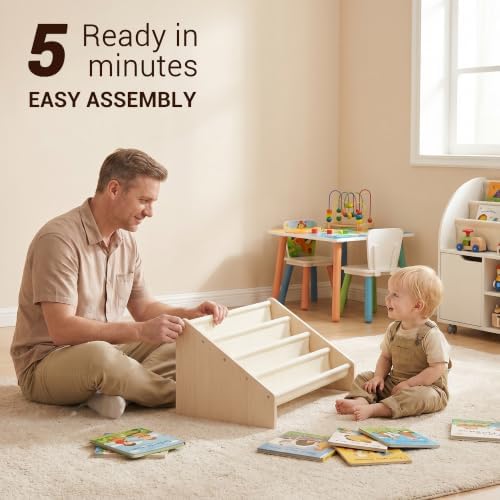 KiddoCood Wood Kids Bookshelf & Book Display Organizer, 32.7" L, White