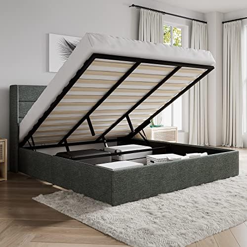SHA CERLIN King Size Lift Up Hydraulic Storage Bed Frame Dark Grey