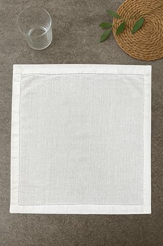 Ramanta Home Hemstitched Cloth Napkins Set of 12 -White, 18x18 Inches