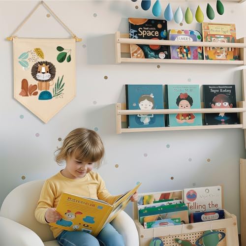 Woodland Animal Lion-Baby Gift Shower-Gift for Baby Girls Boys Kids-Canvas Hanging Flag Banner Pennant Wall Decor Gift for Nursery Baby Room Playroom Homeschool Bedroom