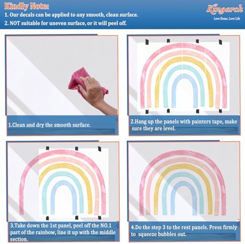 Large Watercolor Rainbow Wall Decals, Colorful Peel and Stick Fabric Nursery Wall Decor, Removable Home Room Wall Decor Murals Stickers for Kids Girls Toddler Bedroom Living Room Playroom